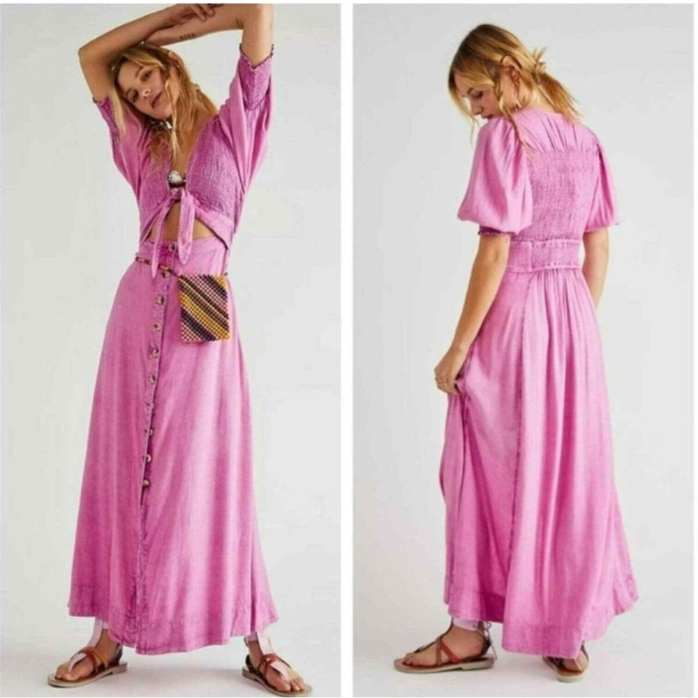 Free People Pink Long Sleeve Dress